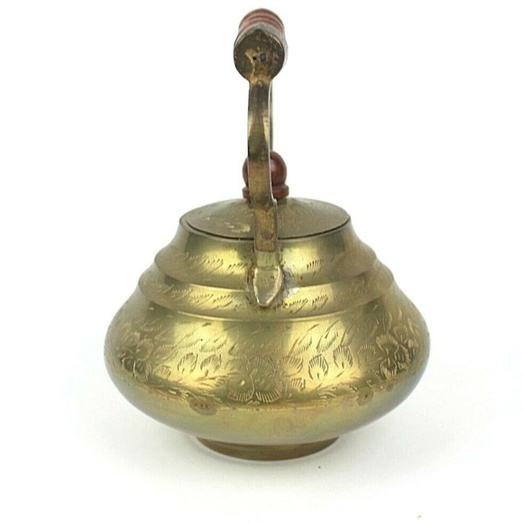 SOLD- Vintage Brass Etched Tea Kettle Tea Pot India - Picture 3 of 8